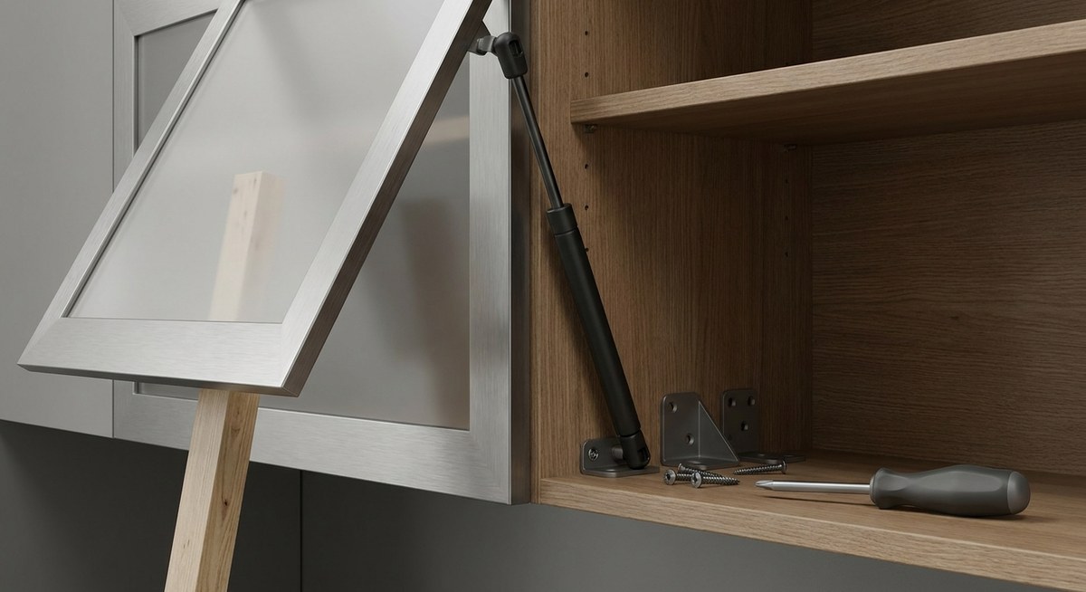 Installer un vérin de porte relevable de cuisine : tutoriel pas à pas